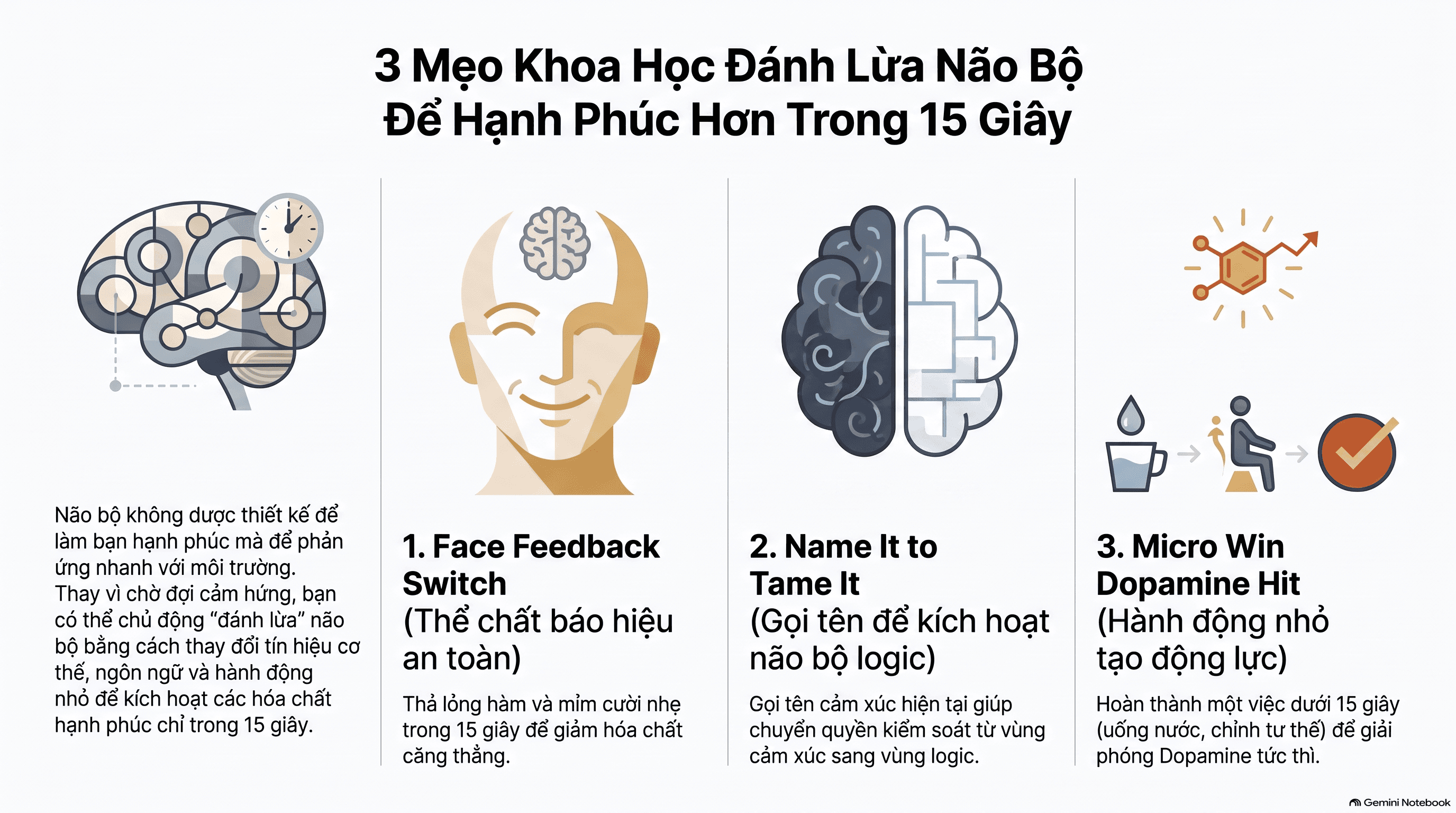 🧠 Khoa Học Làm Chủ Tâm Trạng: 3 Mẹo "Hack" Não Bộ Để Hạnh Phúc Hơn Trong 15 Giây