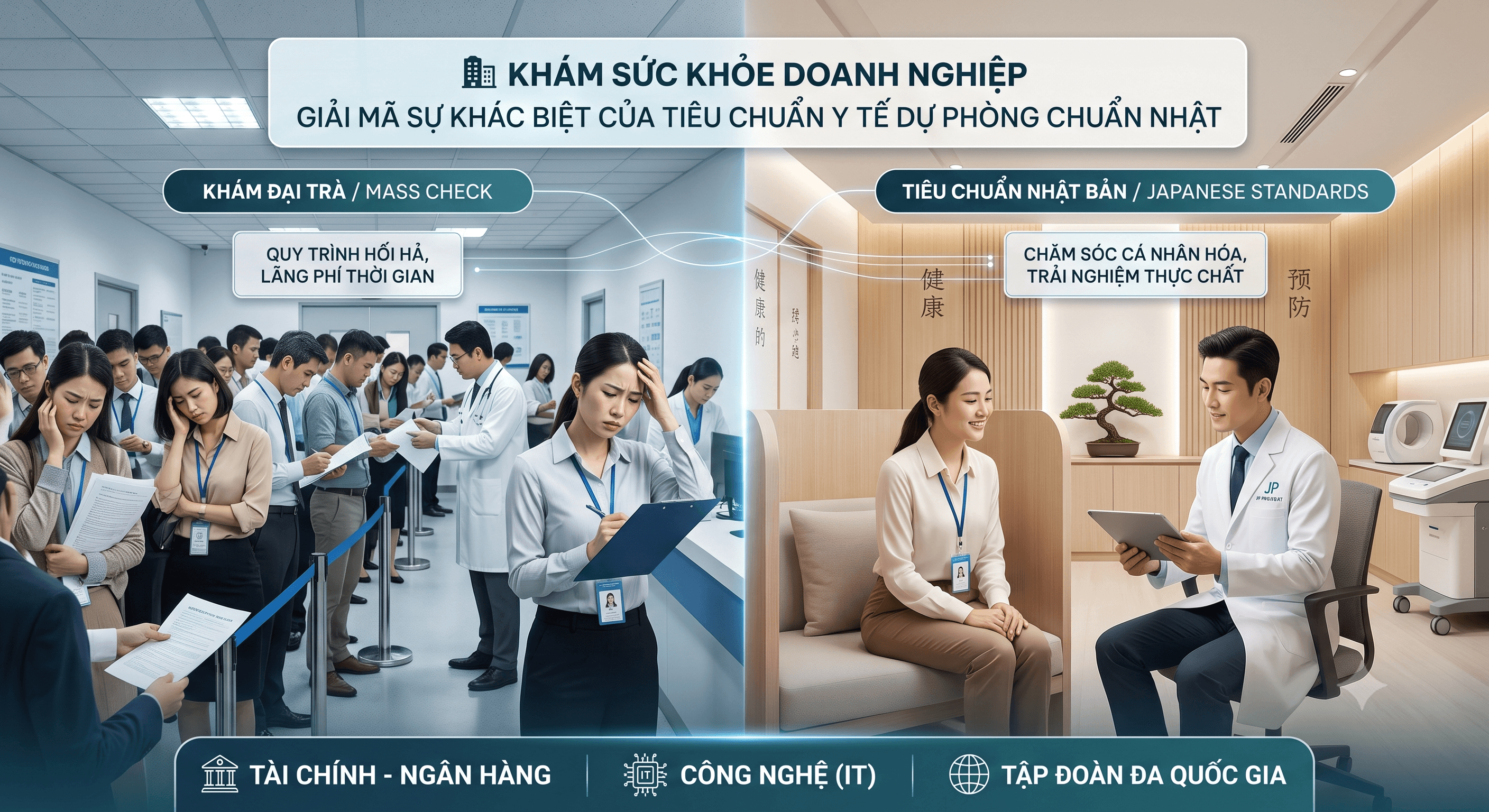 🏢 Khám Sức Khỏe Doanh Nghiệp Khối Văn Phòng: Giải Mã Sự Khác Biệt Của Tiêu Chuẩn Y Tế Dự Phòng Chuẩn Nhật