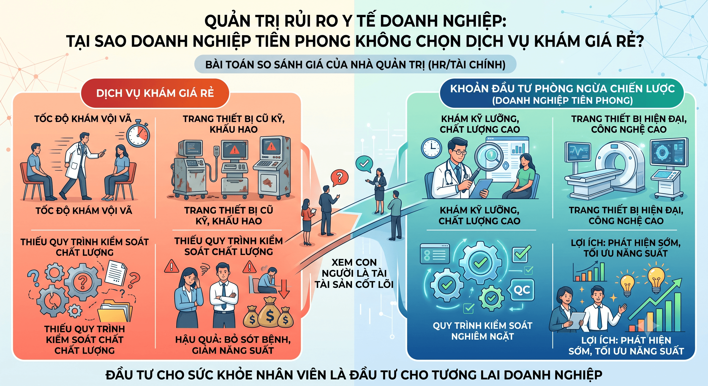 Quản Trị Rủi Ro Y Tế Doanh Nghiệp: Tại Sao Doanh Nghiệp Tiên Phong Không Chọn Dịch Vụ Khám Giá Rẻ?